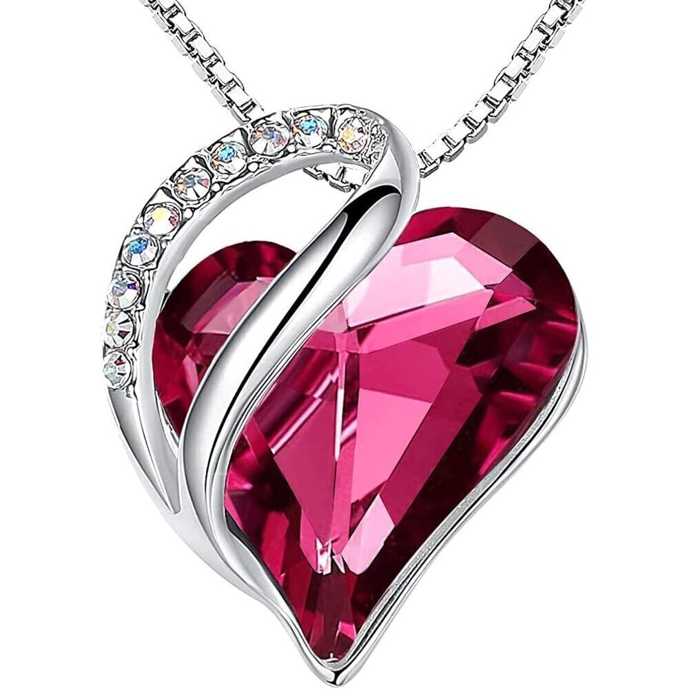 Infinity Love Birthstone Heart Pendant Quartz Pink Necklace Women Mom Silver